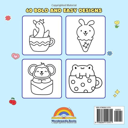 Cute Kawaii Animals: Bold and Easy Coloring Book